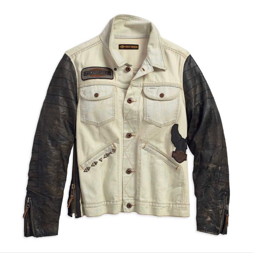 Harley-Davidson® Women's Leather Sleeve Denim Casual Jacket, Tan 97464-18VW